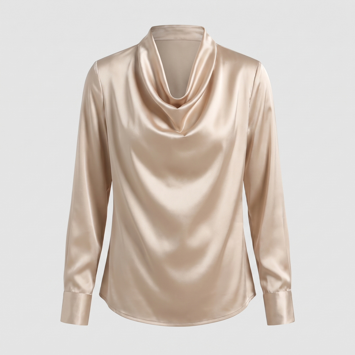 Women's Satin-Finish Cowl Neck Blouse with Collar | Long Sleeves, Relaxed Drape | Sizes XS to 3XL, 8 Colors