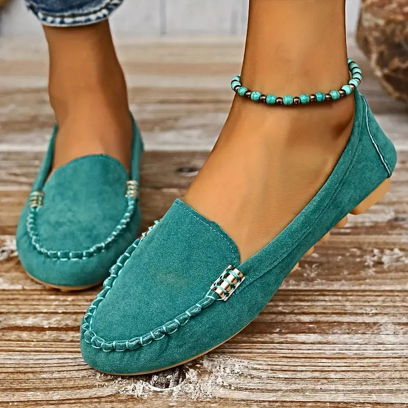 Women's Suede Loafers with Flat Slip-Resistant Sole