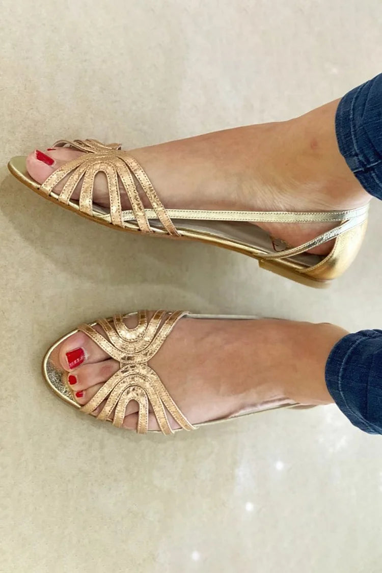 Eleonore | Gold Flat Sandals with Thin Straps