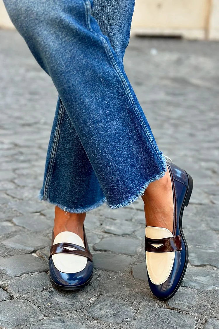 Women's Colorblock Loafers, Round Toe, Low Heel