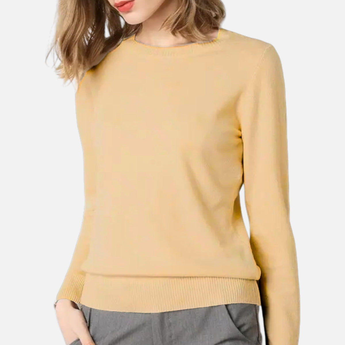 Women's Lightweight Crewneck Sweater, Long Sleeves, Ribbed Trim