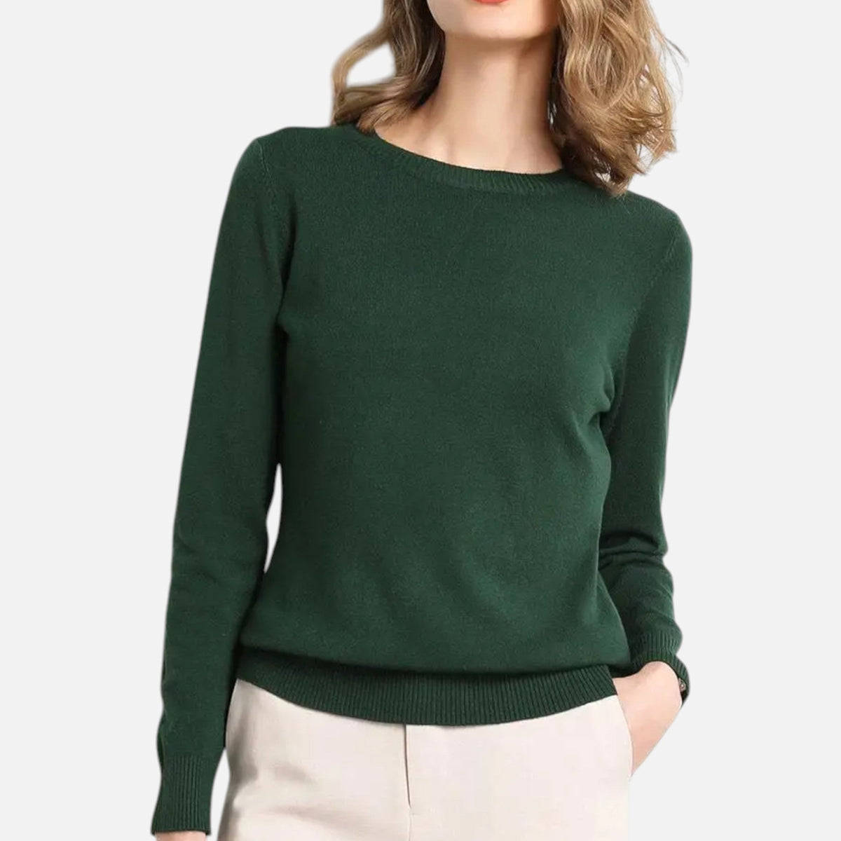 Women's Lightweight Crewneck Sweater, Long Sleeves, Ribbed Trim