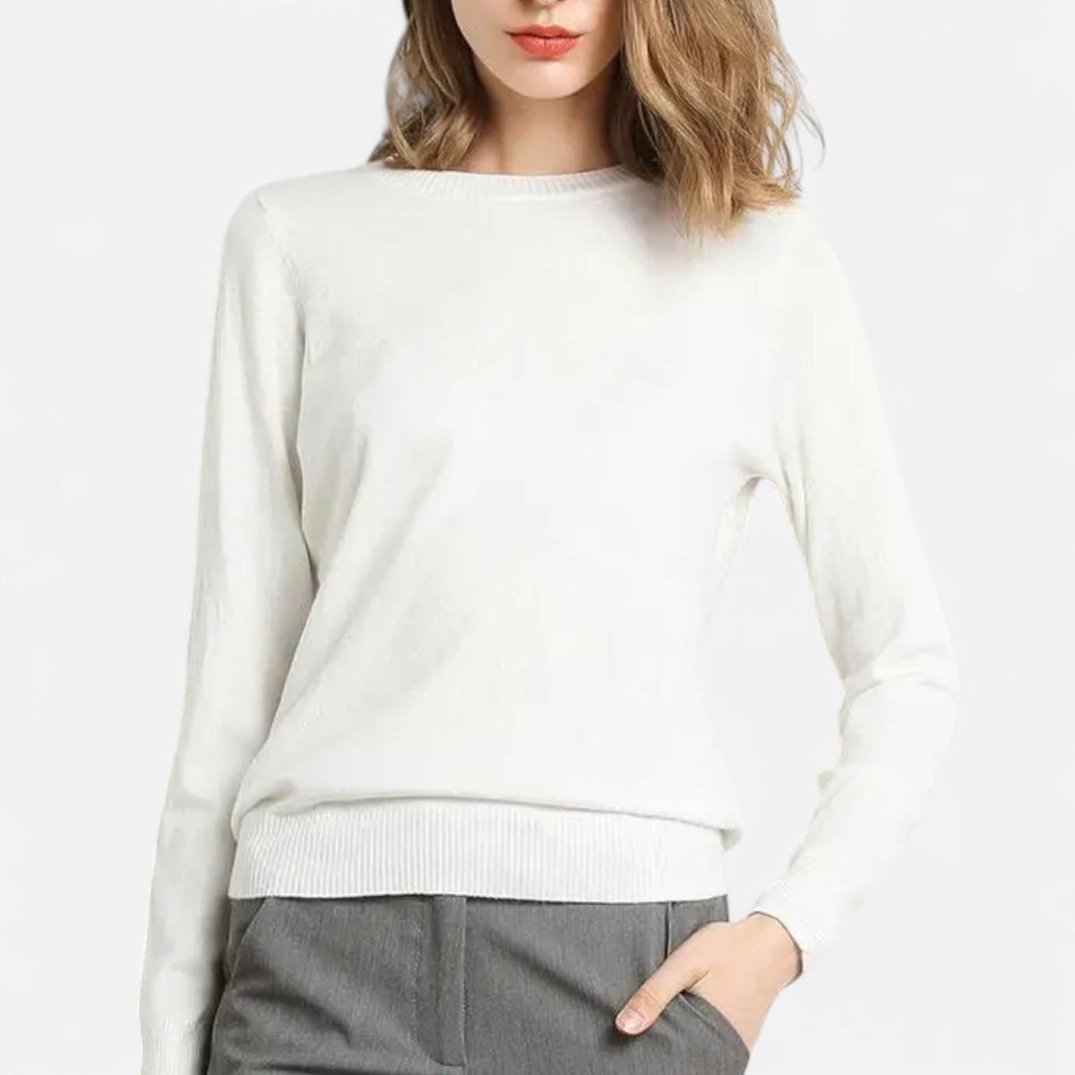 Women's Lightweight Crewneck Sweater, Long Sleeves, Ribbed Trim