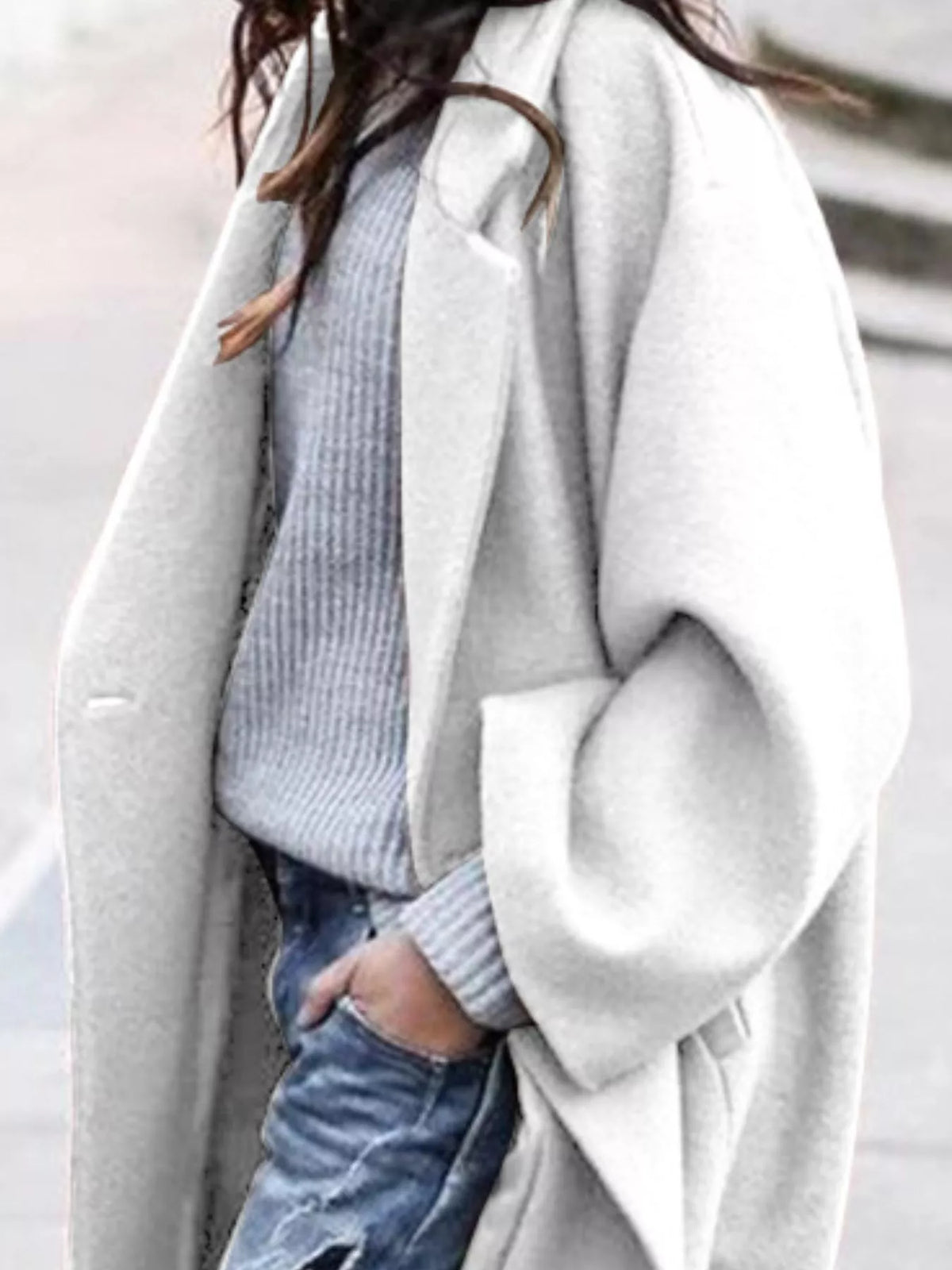 Carly | Womens Oversized Long Winter Coat | Wide Sleeves, Single-Breasted Closure | Khaki, Black, Blue or White S-3XL
