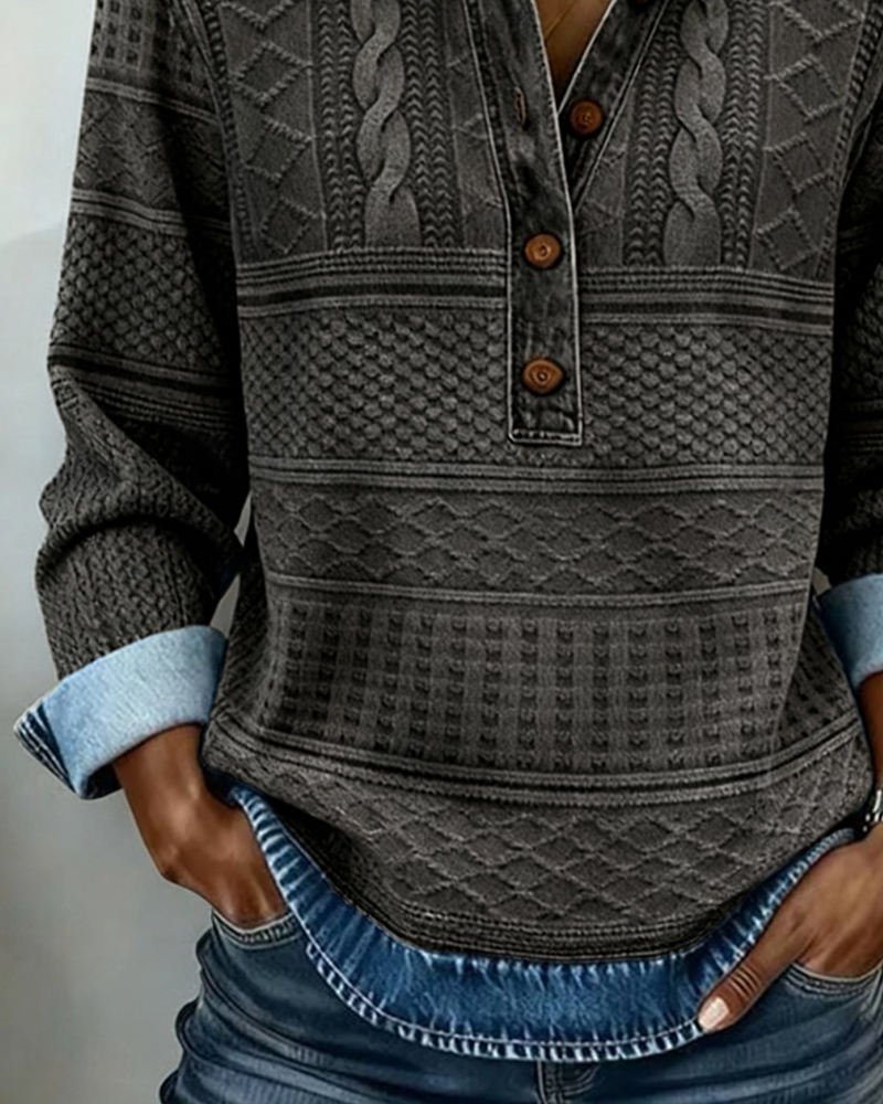 Kristen | Womens Cable Knit Sweater with Collar and Button Neckline | Relaxed Fit, Long Sleeves | Blue, Gray, Brown S-3XL