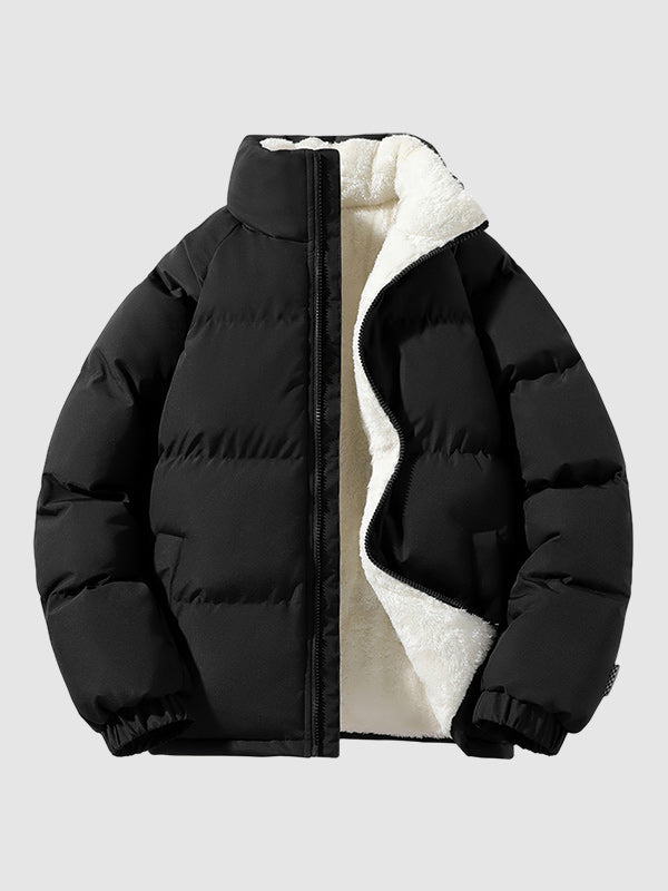 Men's Padded Jacket, Fleece Lining, Stand Collar, Zipper