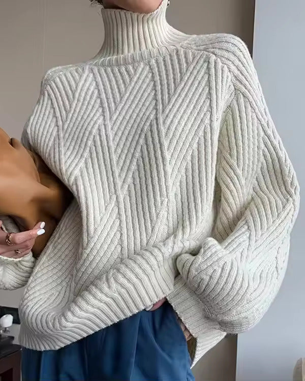 Women's Turtleneck Sweater with Knit | For Winter | Size XS-L | White, Black