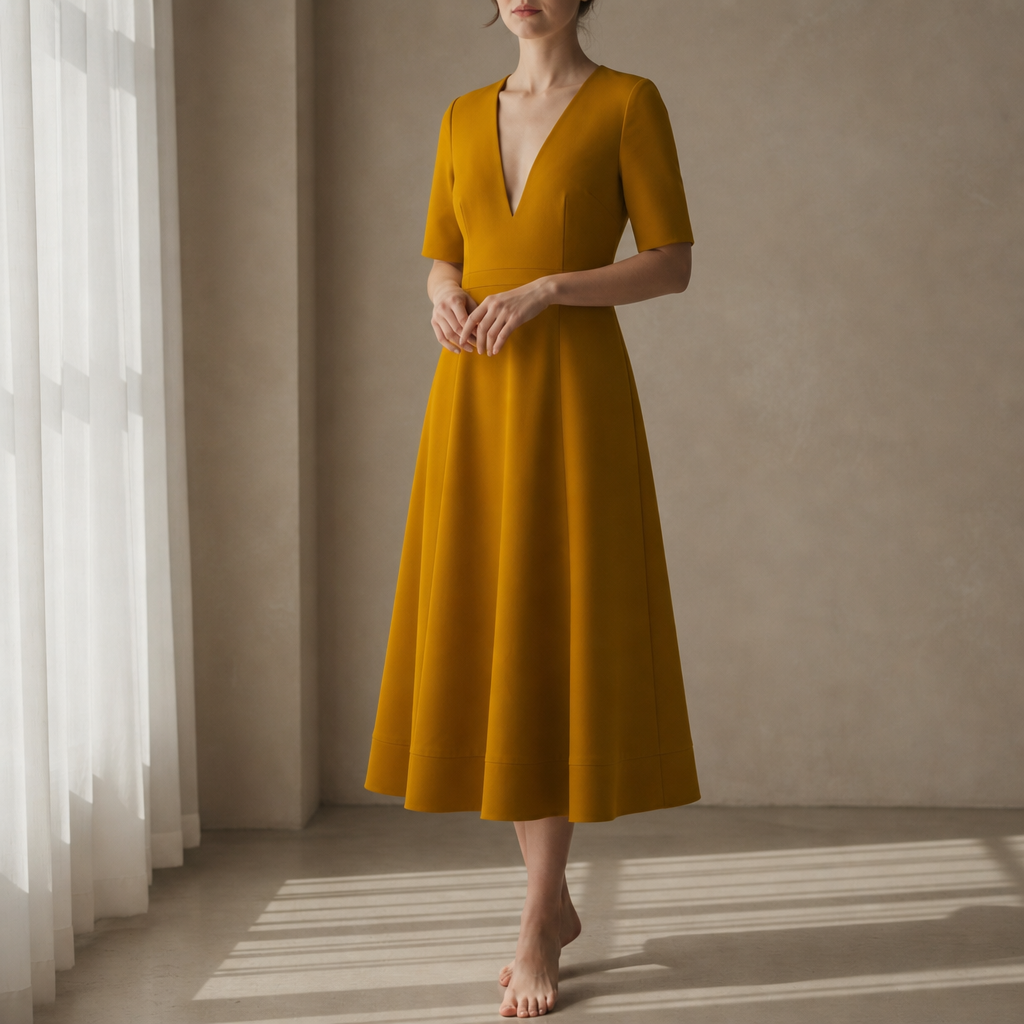Gaeta Deep V Neck Midi Dress