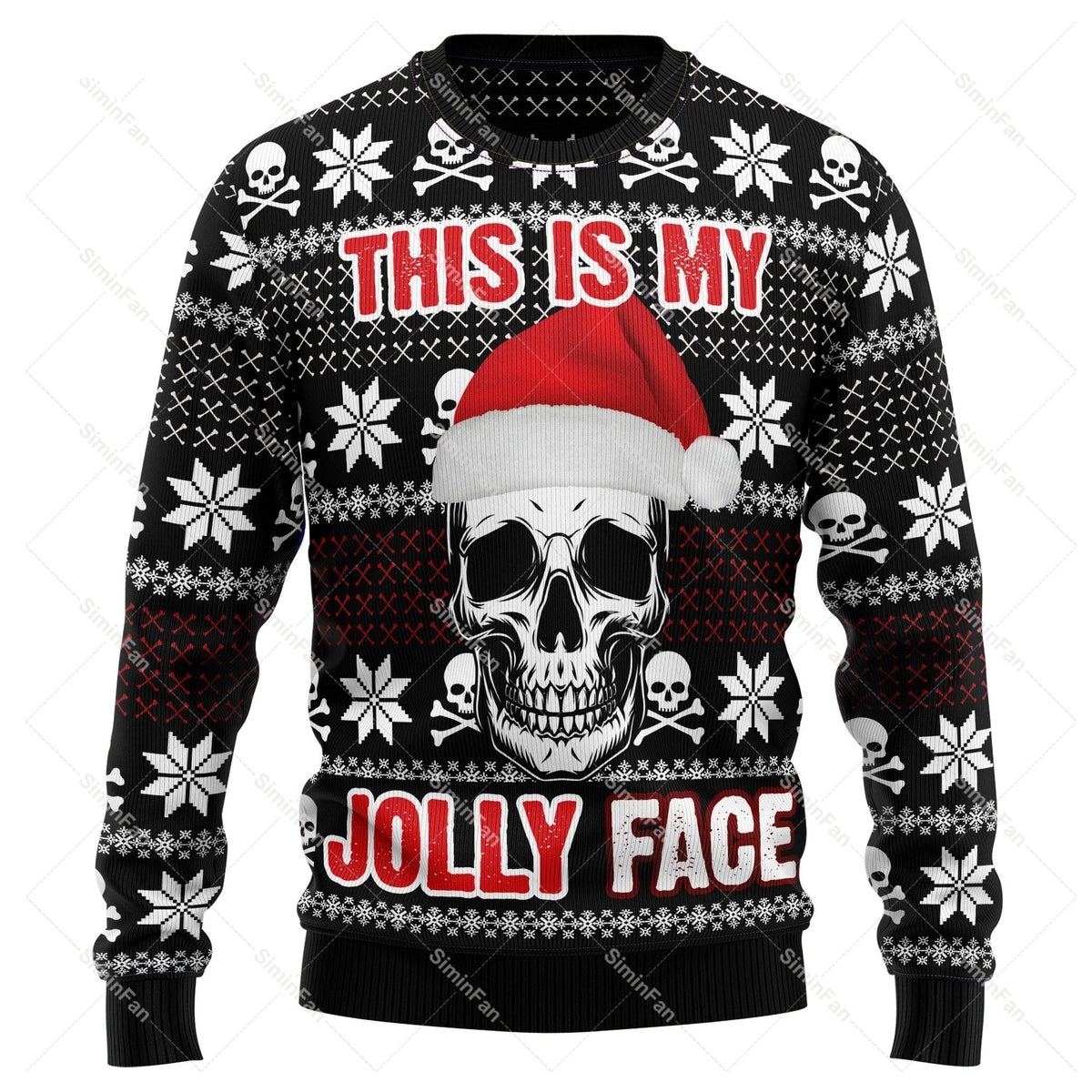 Men's Skull Christmas Sweater, Crew Neck, Long Sleeves