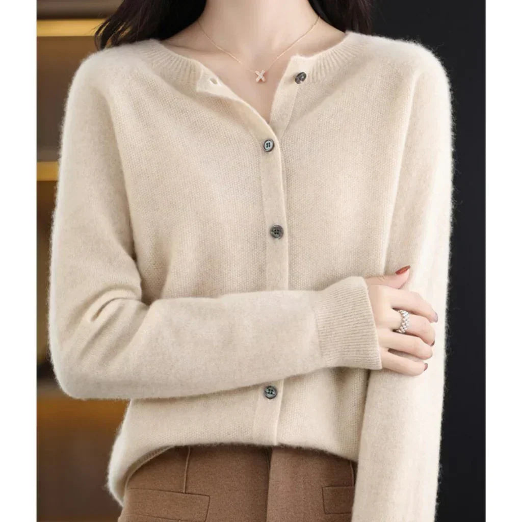 Women's Round Neck Button Cardigan – Lightweight Long Sleeve Cardigan
