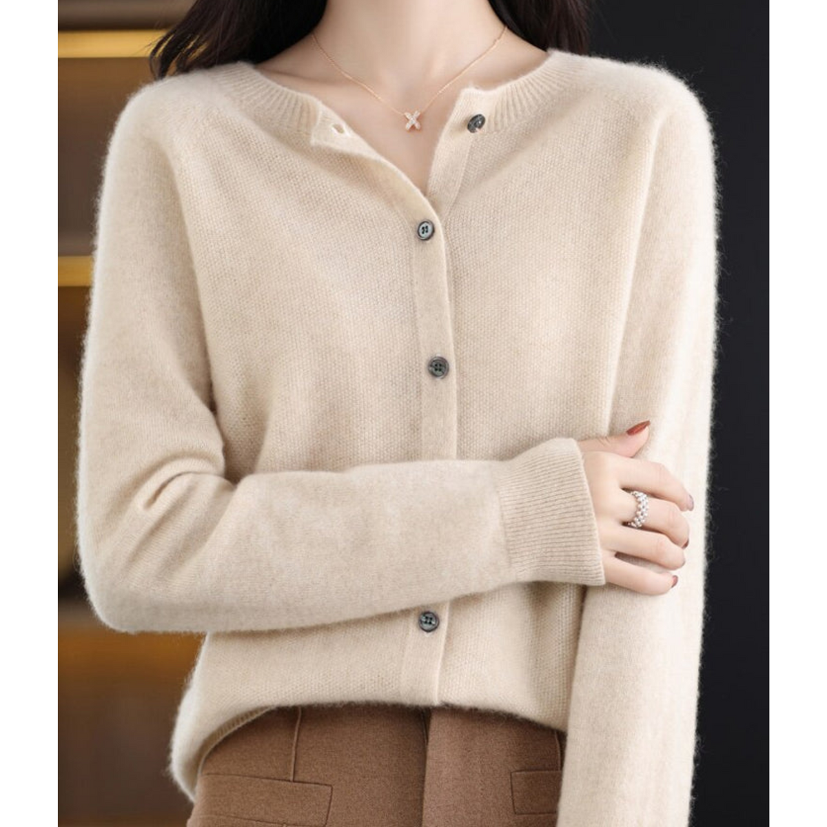 Women's Button Crew Neck Cardigan – Classic Long Sleeve Knit Cardigan