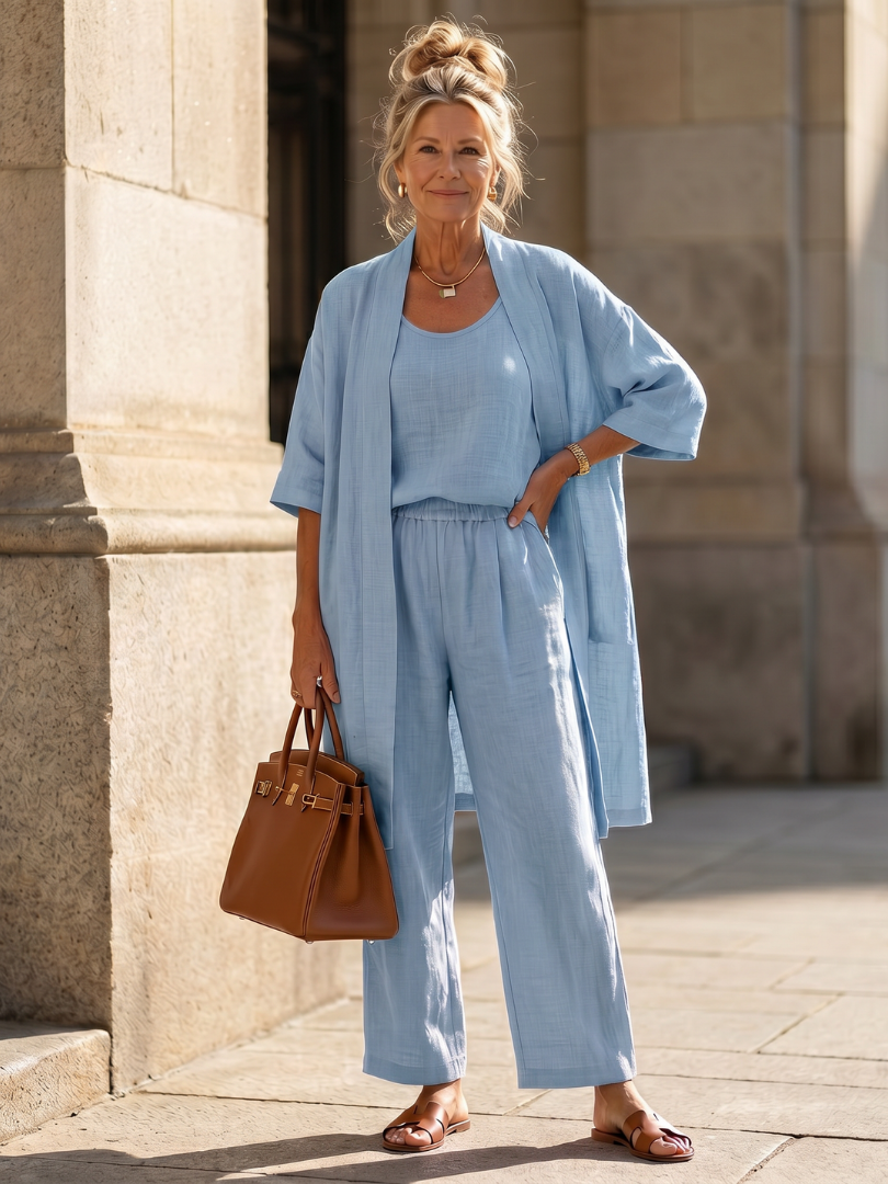 Yael Three-Piece Kimono Duster Pant Set