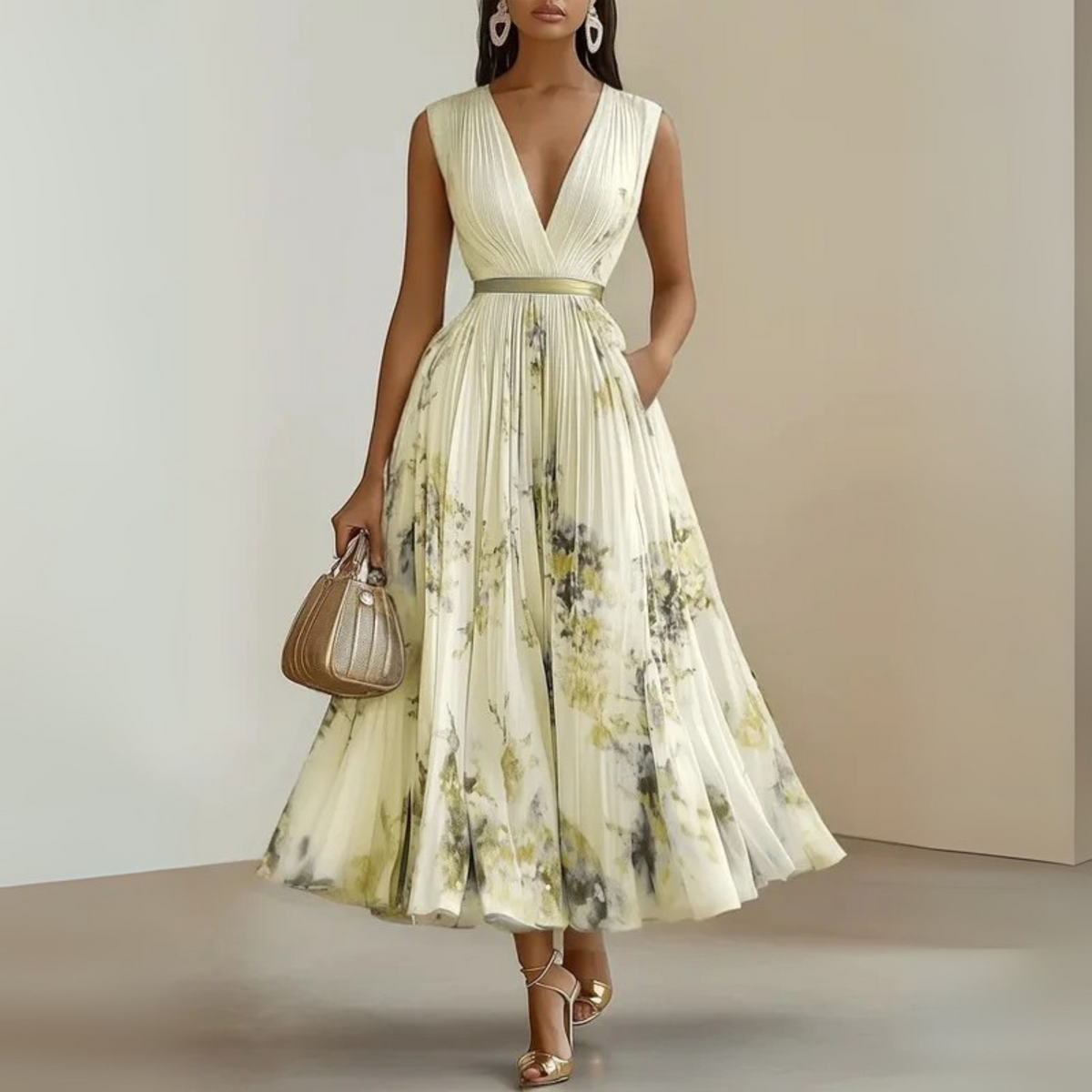 Women's Sleeveless Pleated Maxi Dress – Flowy Formal Occasion Dress