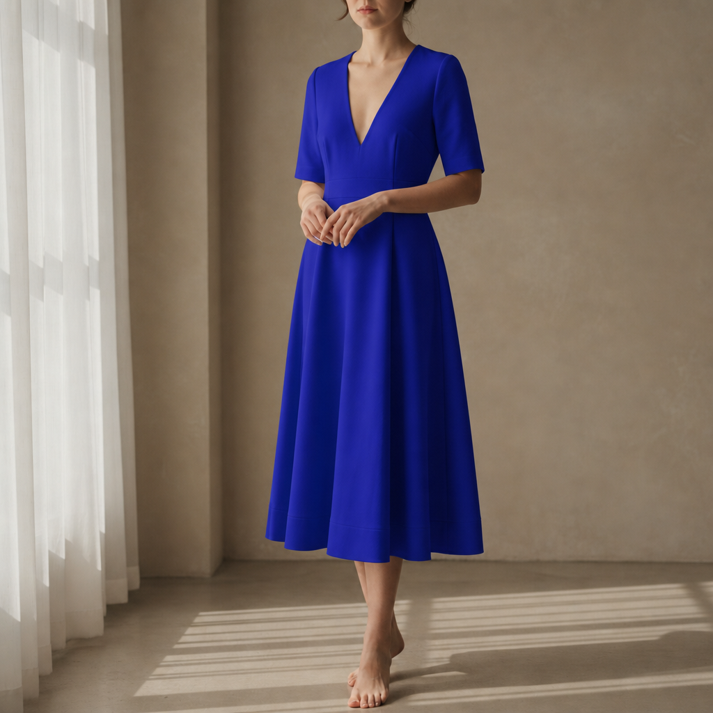 Gaeta Deep V Neck Midi Dress