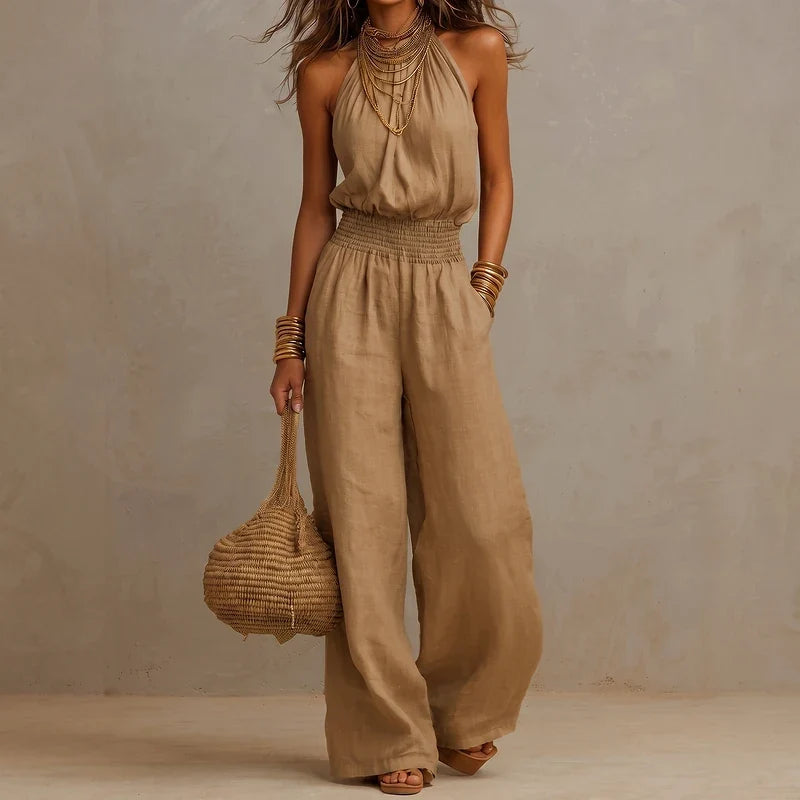Sabine Wide Leg Halter Jumpsuit