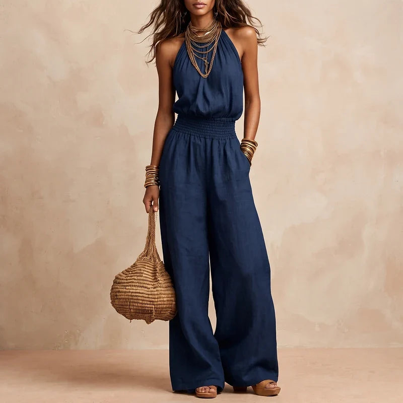 Sabine Wide Leg Halter Jumpsuit