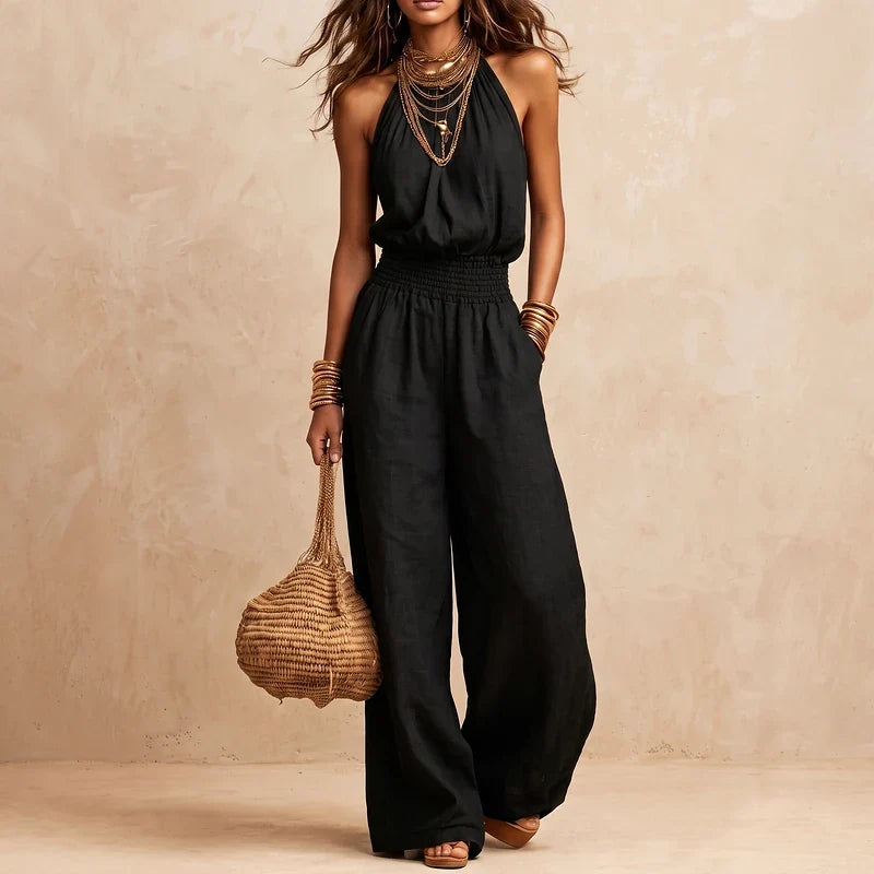 Sabine Wide Leg Halter Jumpsuit