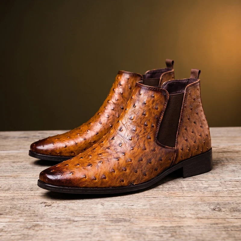 Whitaker Ostrich Embossed Leather Boots