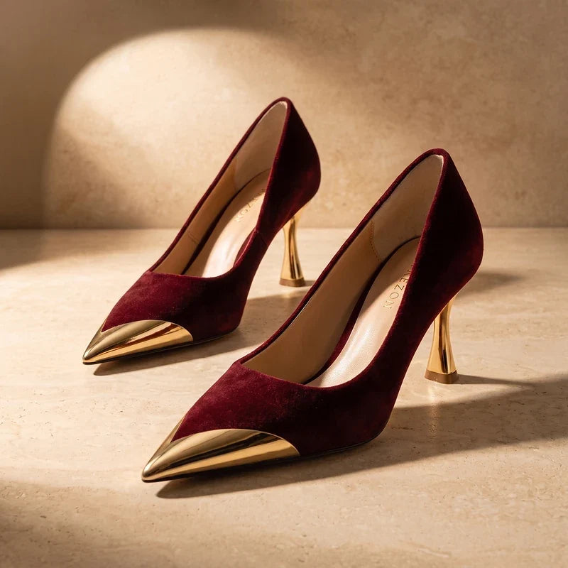 Estelle Suede Metal Toe Cap Heels