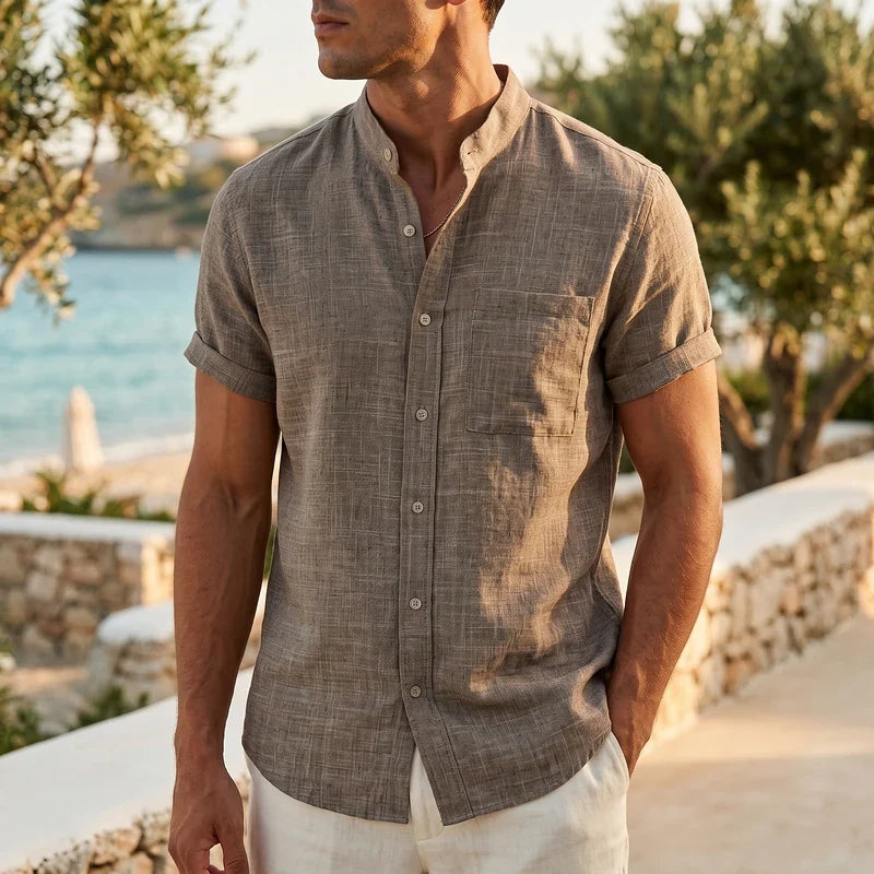 Norwood Collarless Linen Shirt