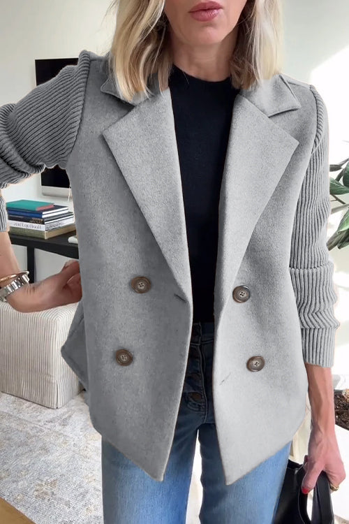 Women's Double-Breasted Blazer, Notched Lapels, Ribbed Sleeves