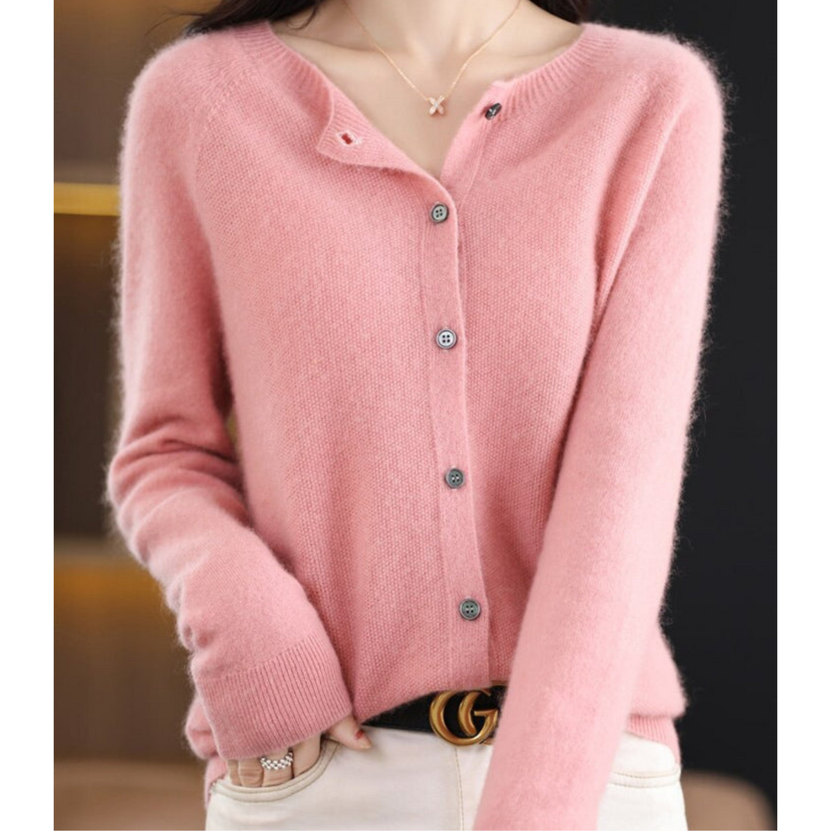 Women's Button Crew Neck Cardigan – Classic Long Sleeve Knit Cardigan