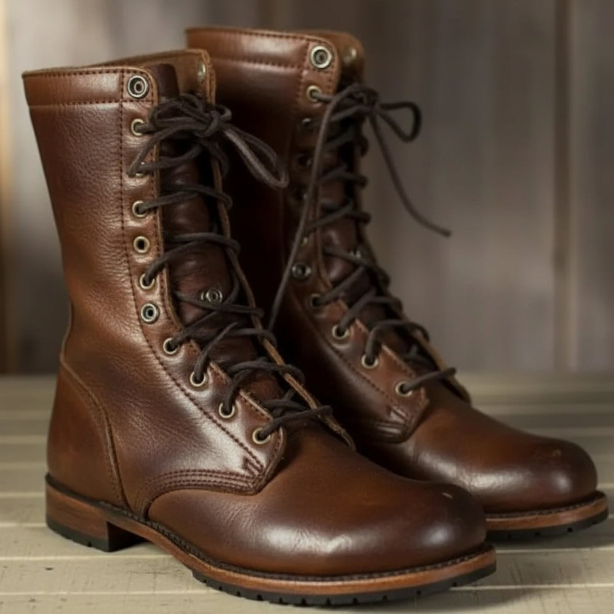 Women's Lace-Up Combat Boots, Round Toe, Low Heel