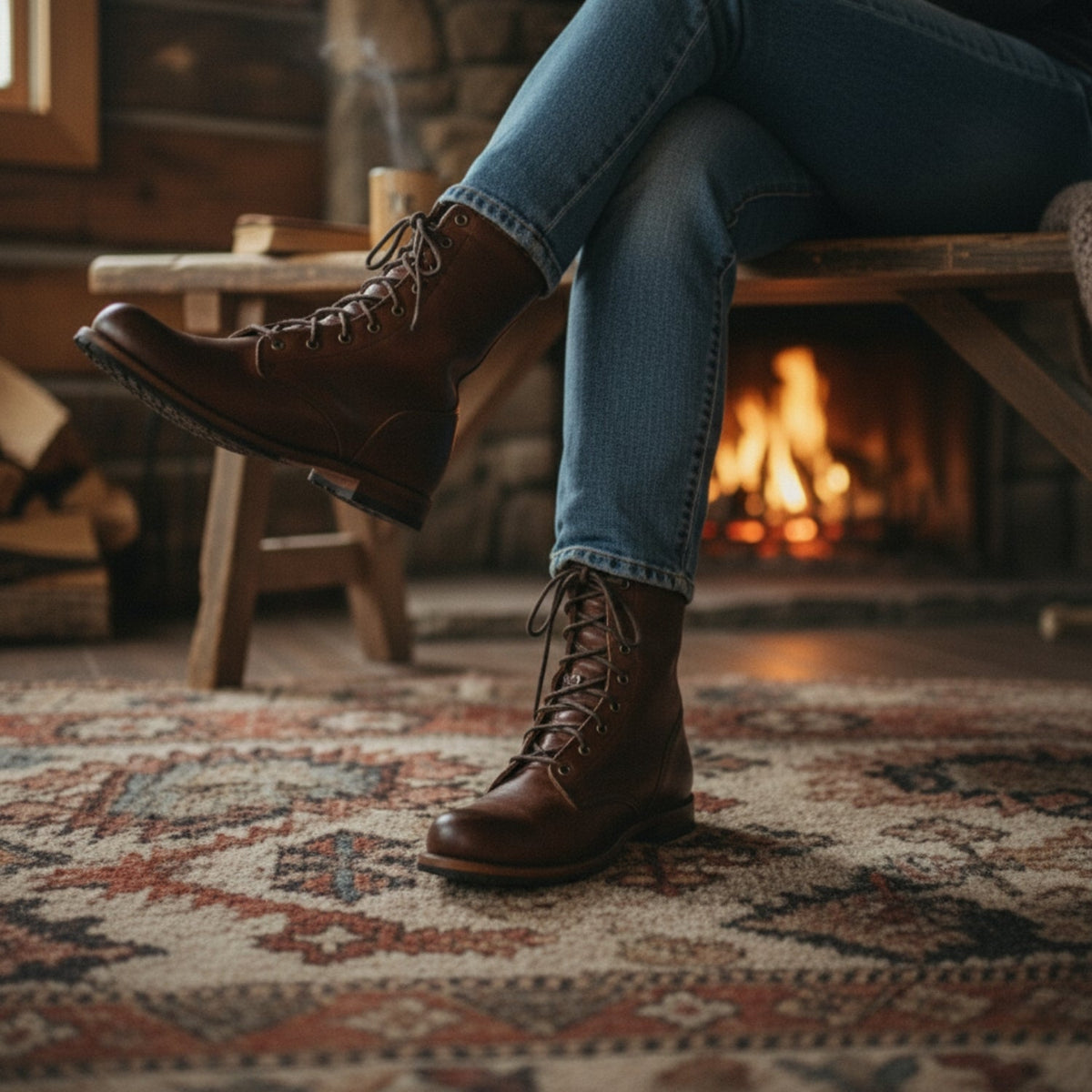 Women's Lace-Up Combat Boots, Round Toe, Low Heel