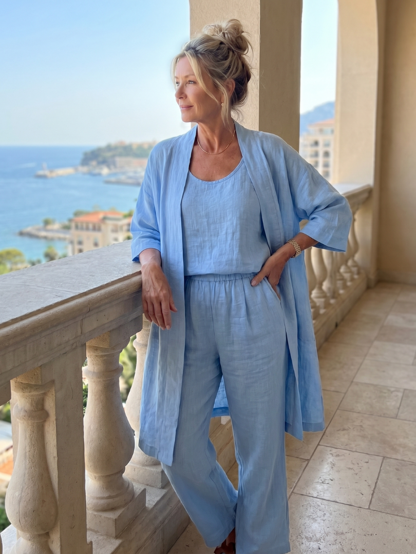 Yael Three-Piece Kimono Duster Pant Set