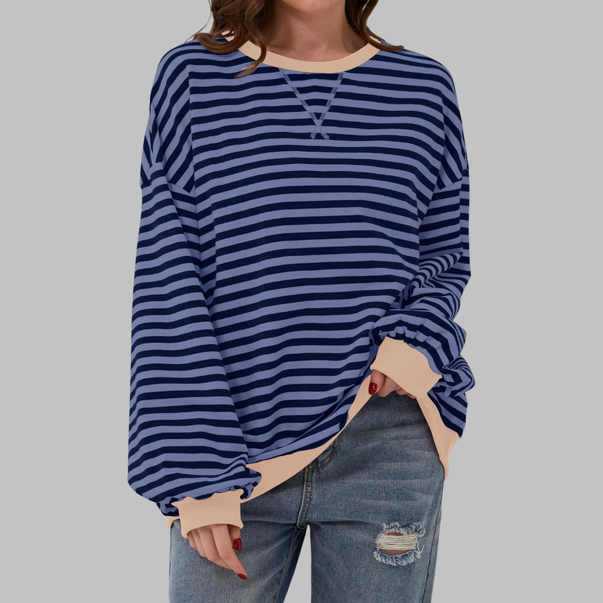 Women's Striped Crew Neck Long Sleeve Sweatshirt