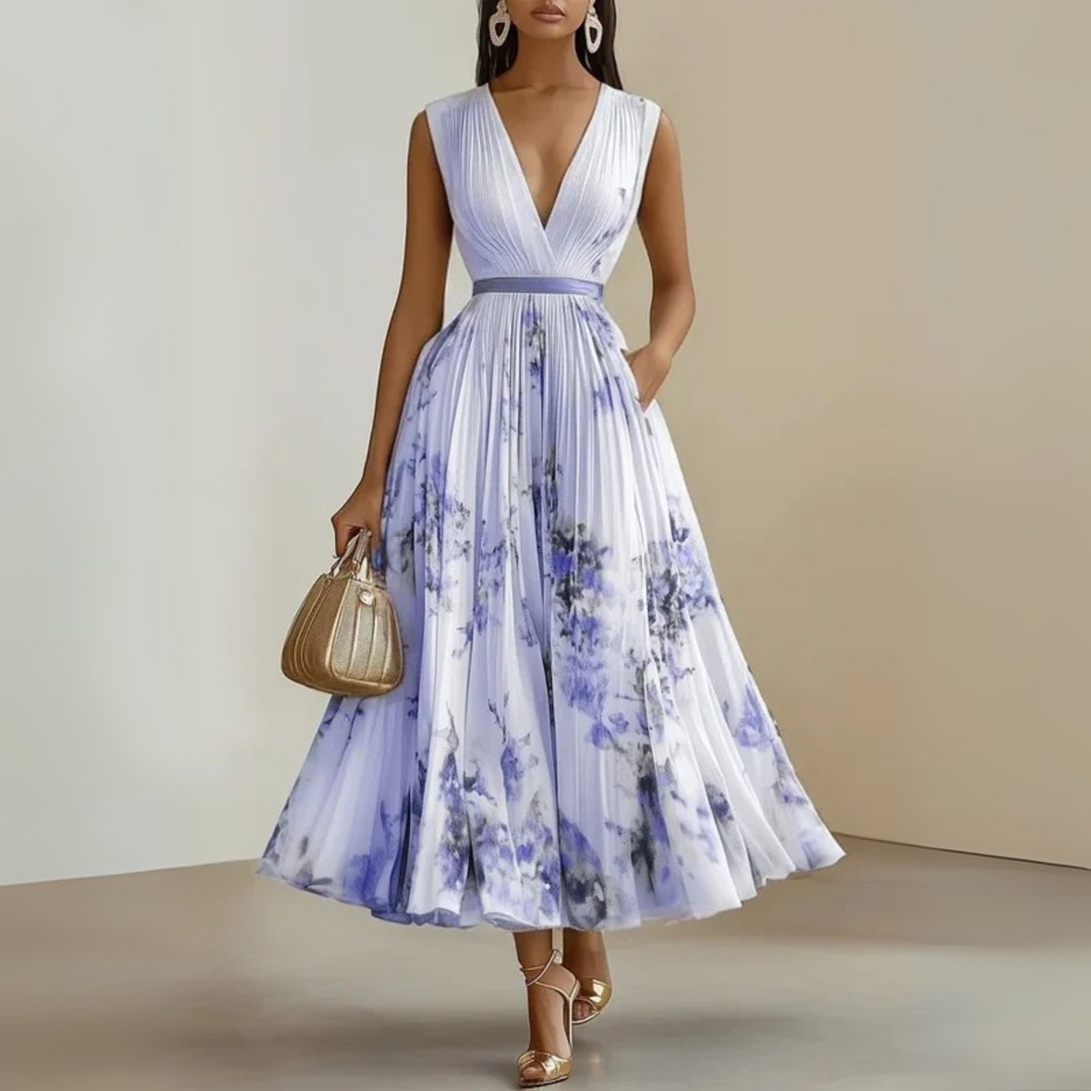 Women's Sleeveless Pleated Maxi Dress – Flowy Formal Occasion Dress