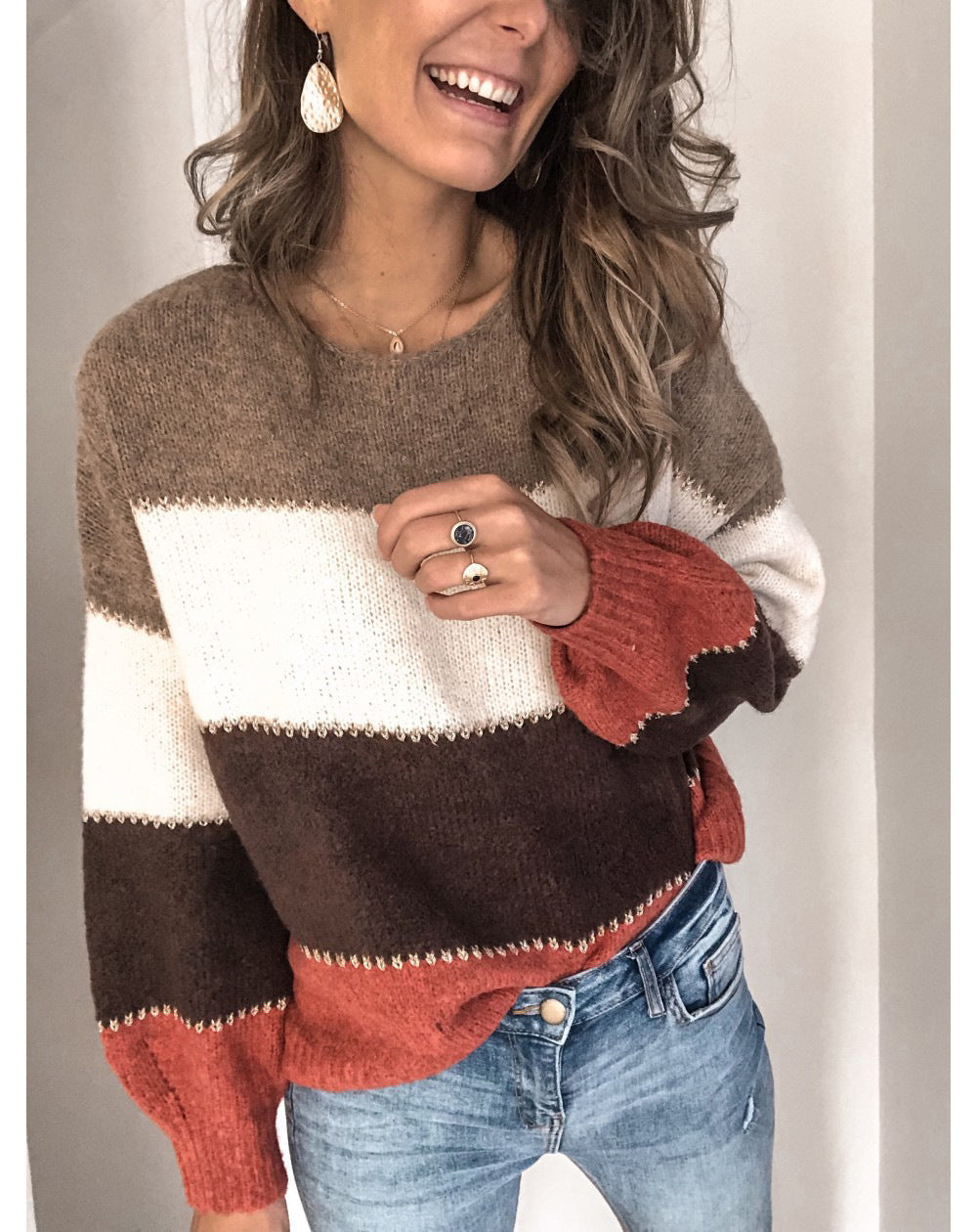 Manuela Color Block Crew Neck Sweater