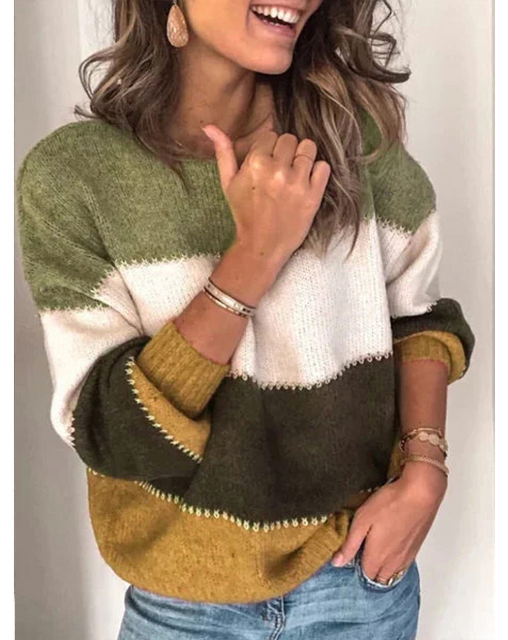 Manuela Color Block Crew Neck Sweater