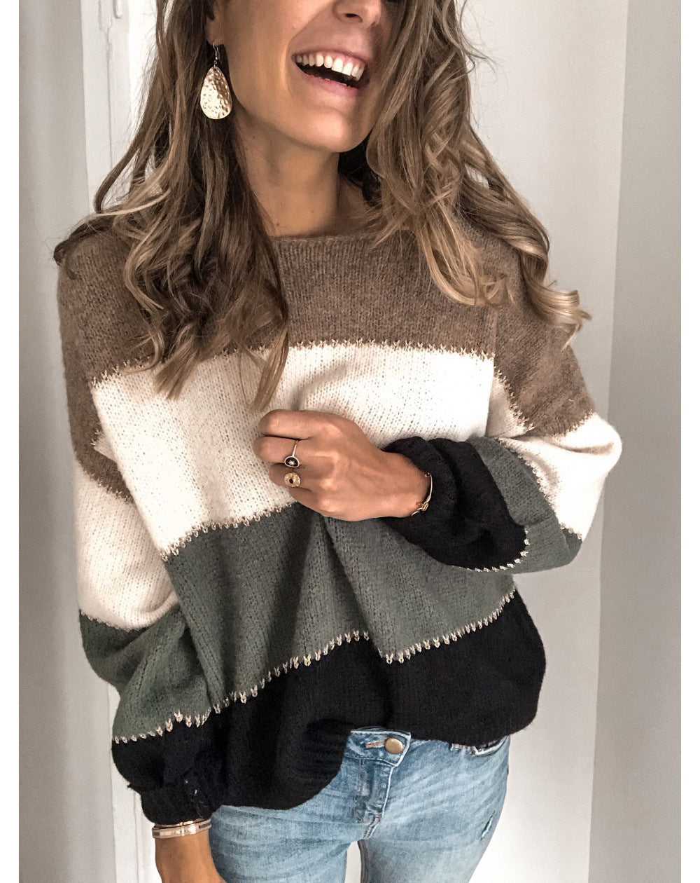 Manuela Color Block Crew Neck Sweater