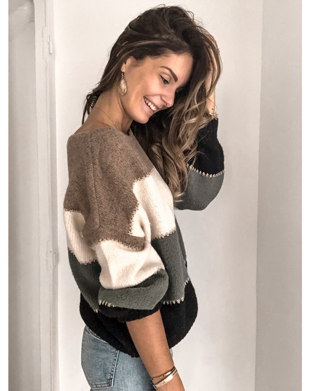 Manuela Color Block Crew Neck Sweater