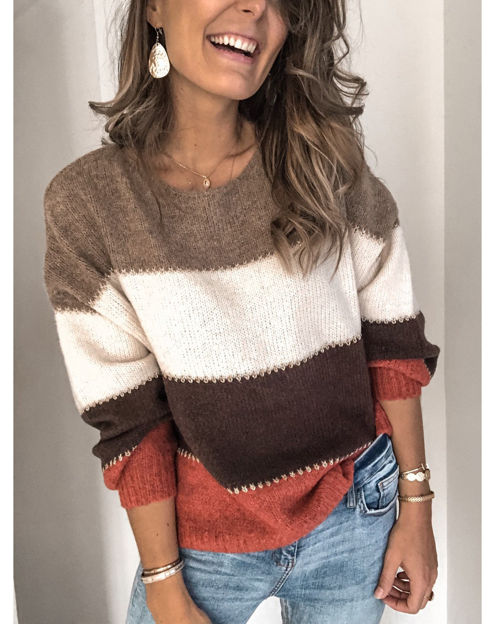 Manuela Color Block Crew Neck Sweater