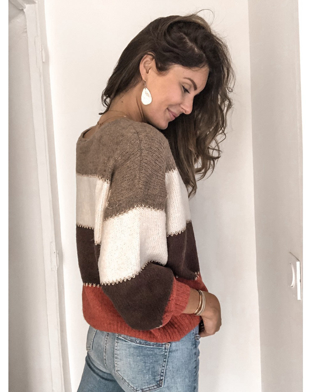 Manuela Color Block Crew Neck Sweater