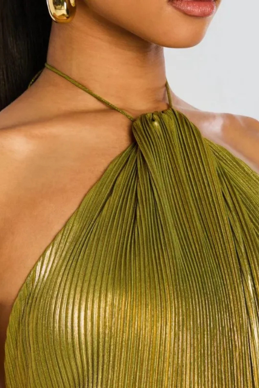 Women's Pleated Satin Maxi Dress with Halter Neck