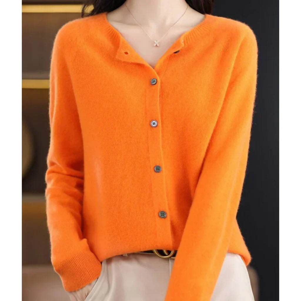 Women's Round Neck Button Cardigan – Classic Long Sleeve Cardigan