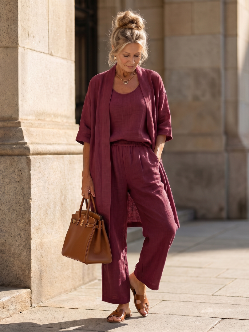 Yael Three-Piece Kimono Duster Pant Set