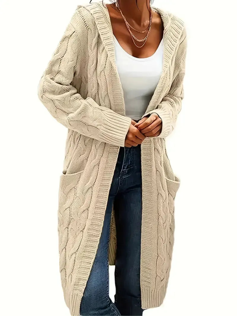 Women's Textured Open Cardigan, Longline, Cable Knit