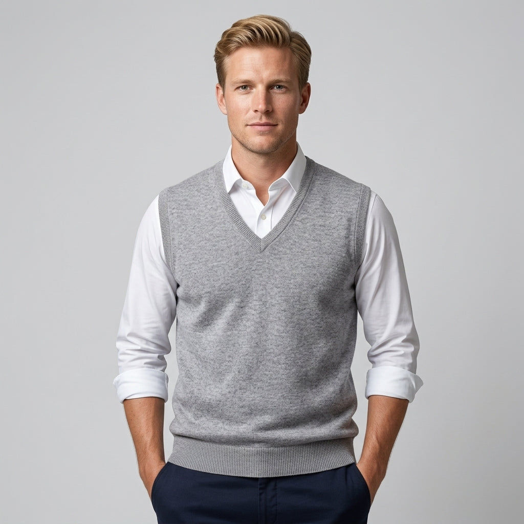 Men's V-Neck Sleeveless Sweater Vest, Ribbed Trim