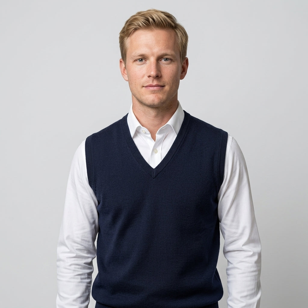 Men's V-Neck Sleeveless Sweater Vest, Ribbed Trim