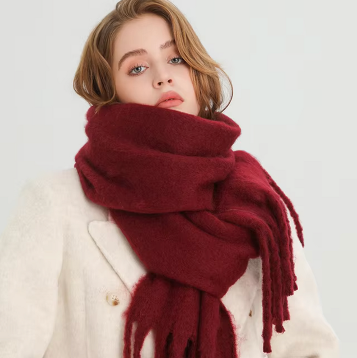 Elyra | Womens Pashmina Scarf with Long Tassels | Thick Soft Weave, Doubles as a Wrap or Blanket | in 20 Colors