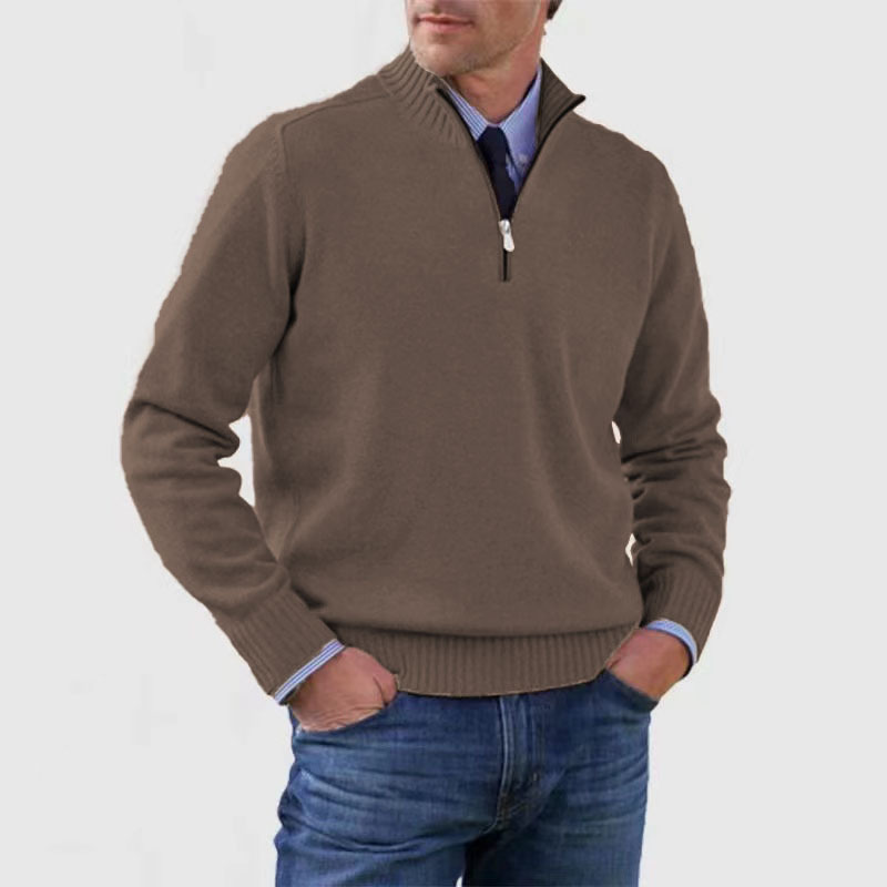 Men's Half-Zip Mock Neck Sweater, Long Sleeves, Ribbed Trim