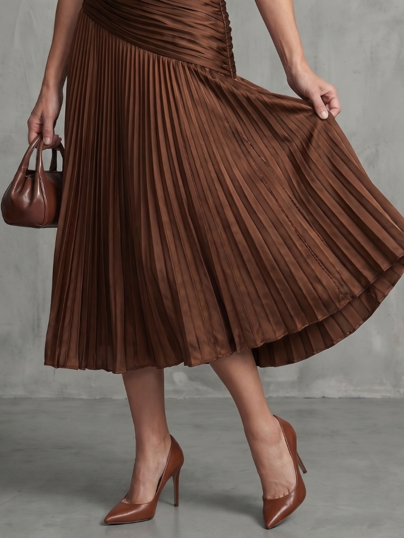 Theodora | Striped Midi Dress with Pleated Waist™