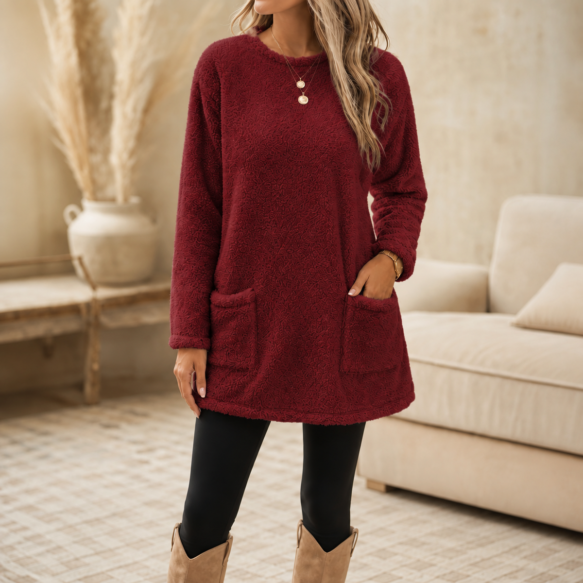 CozyLayer – Brushed-Lining Long-Sleeve Tunic Top