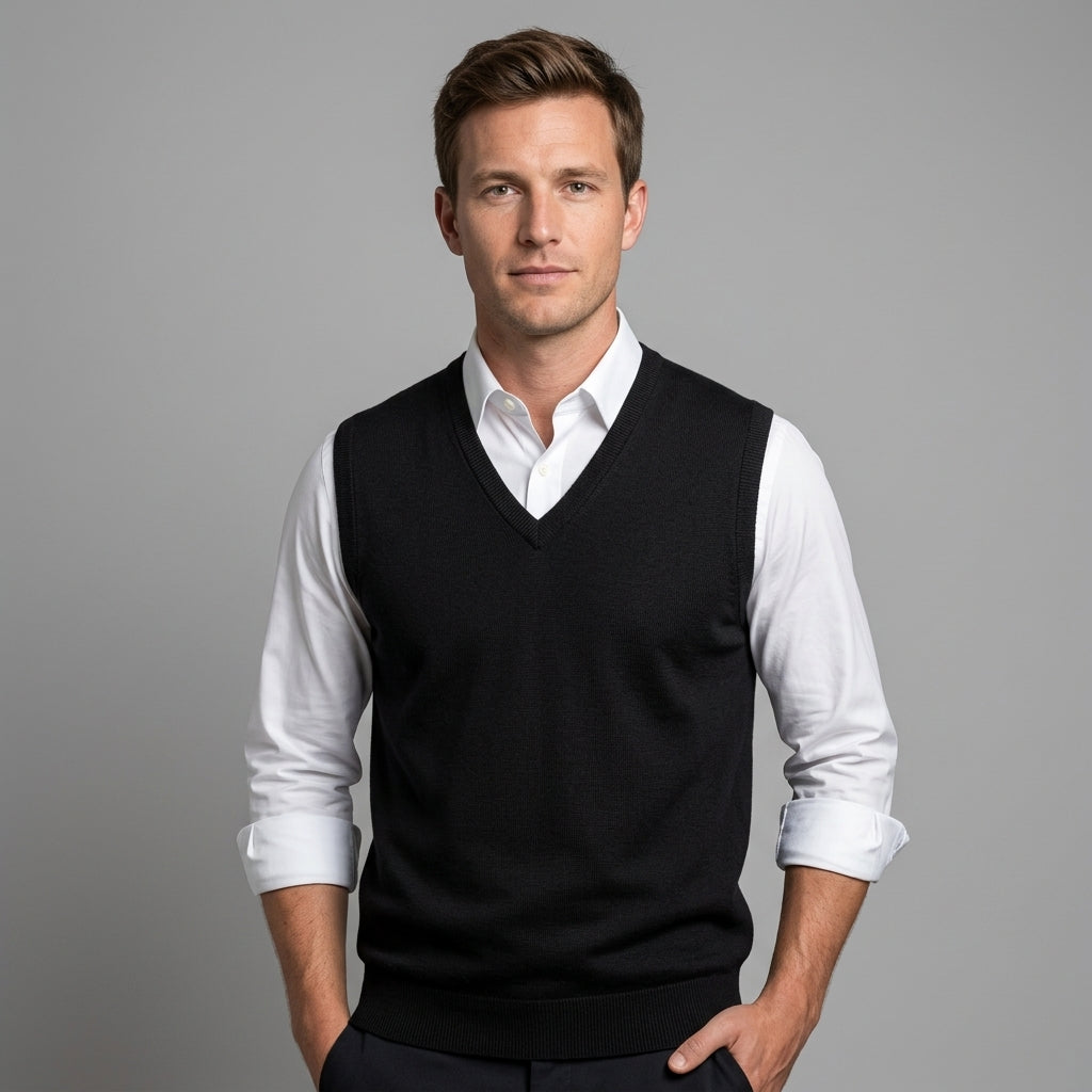 Men's V-Neck Sleeveless Sweater Vest, Ribbed Trim