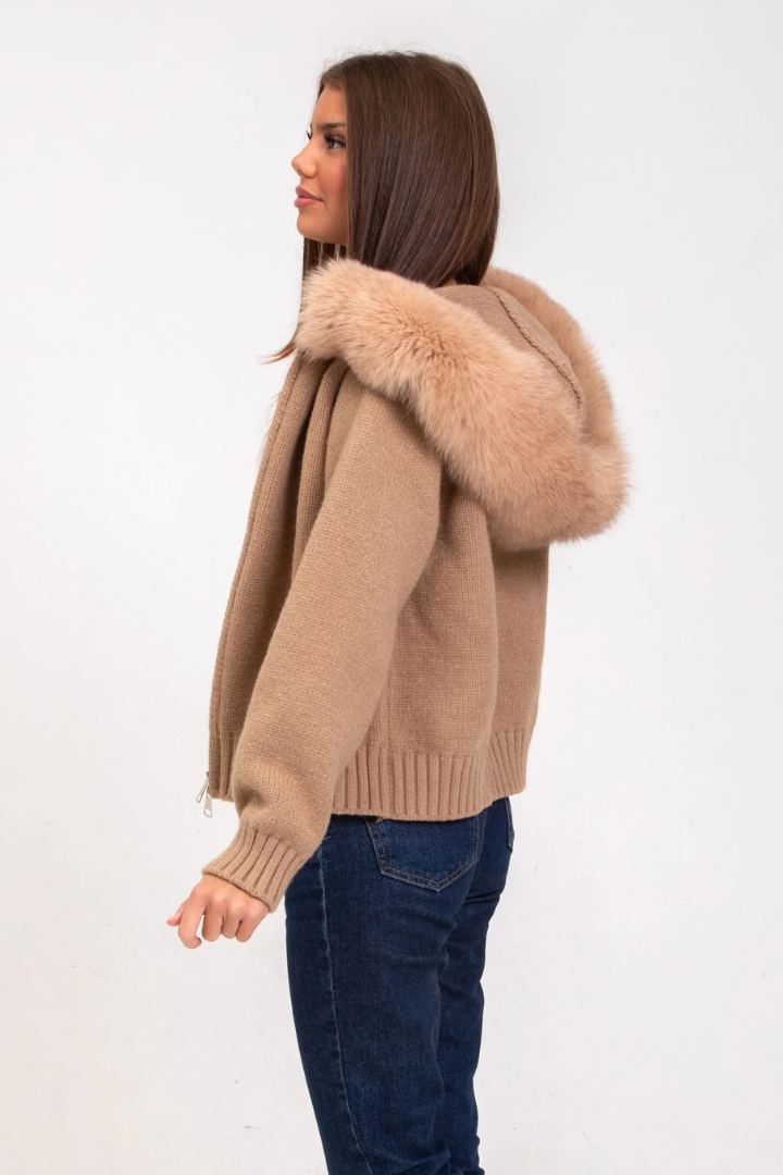 Inga Faux Fur Hood Knit Bomber Jacket