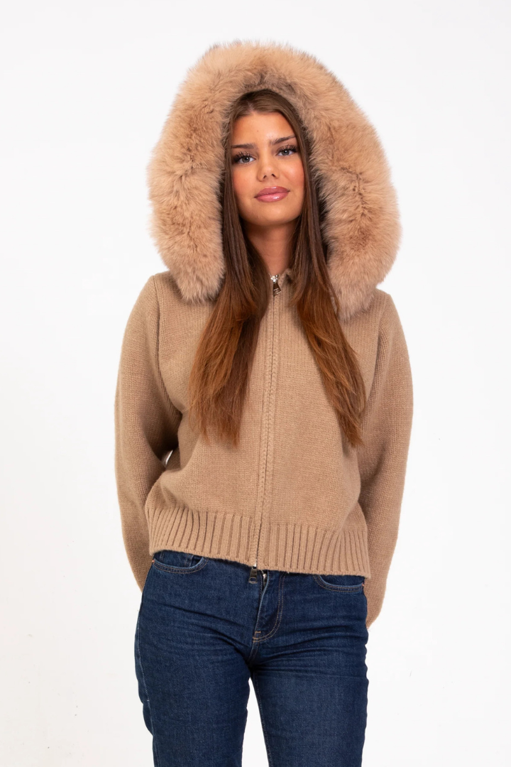 Inga Faux Fur Hood Knit Bomber Jacket